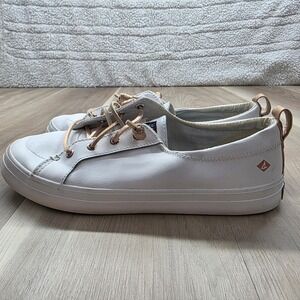 Sperry Crest Vibe Leather Sneakers White Rose Gold Laces Womens 8.5 Shoes